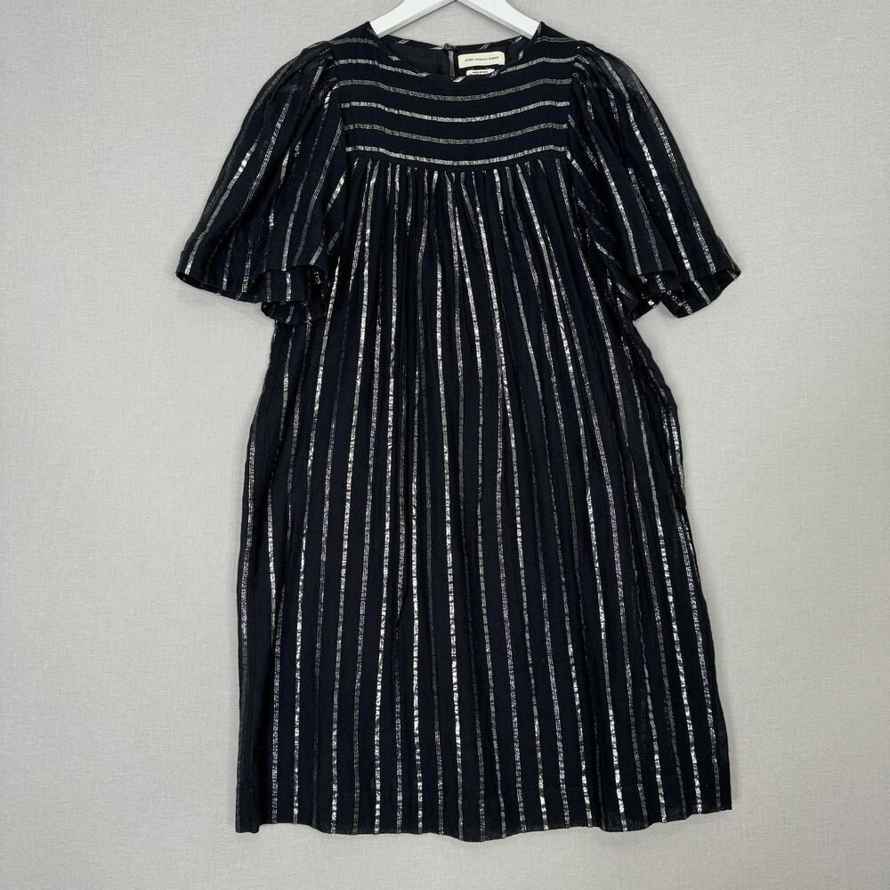 Isabel Marant Étoile Dress Womens 34 Black Metallic Striped‎ Swing Trapeze Party